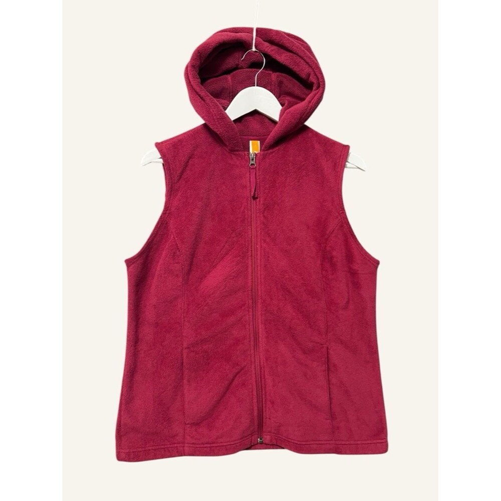 Lucy Fleece Vest Size Large Dark Red Full Zip Hooded Cozy Casual Athleisure